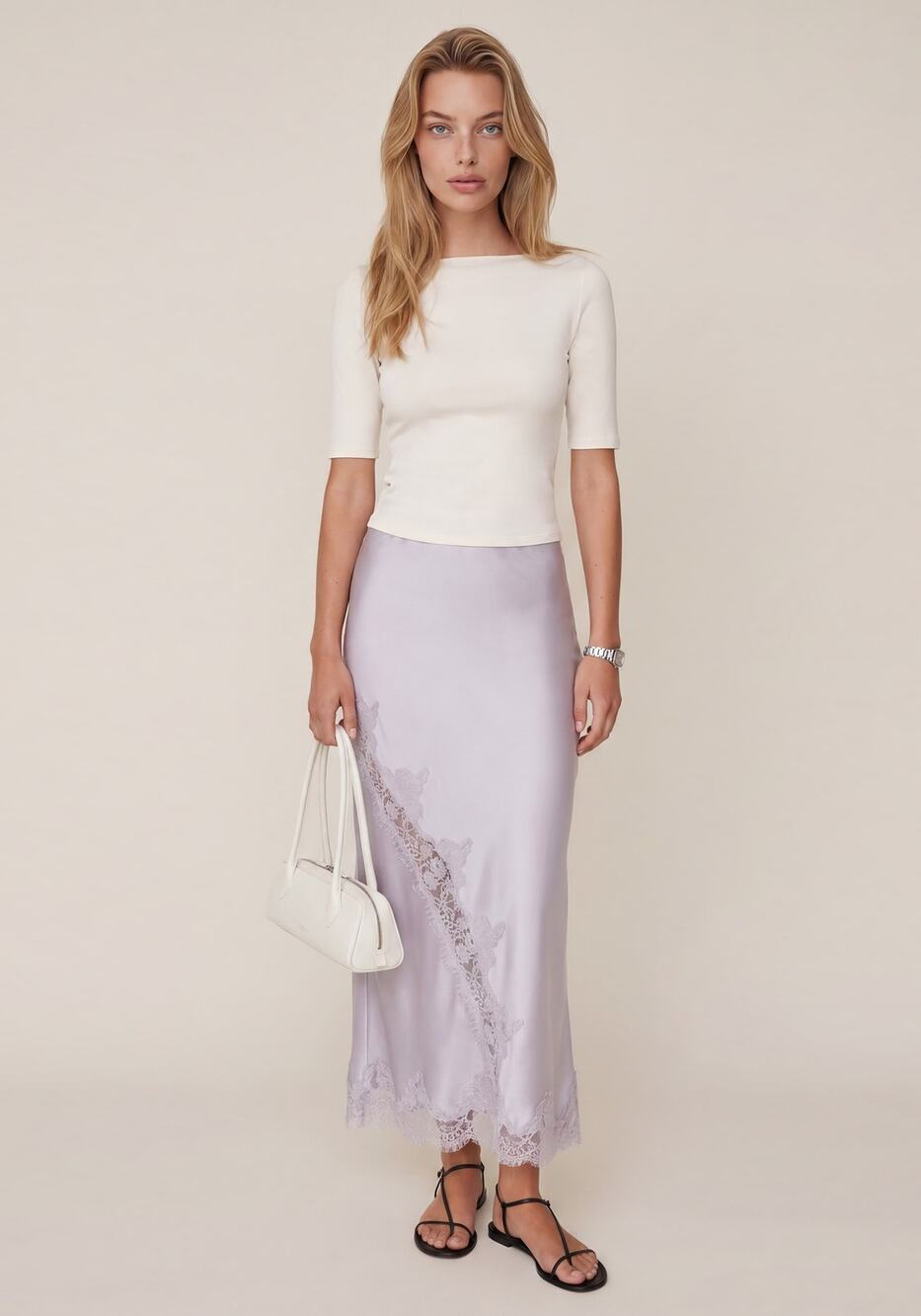 NWT Few Moda Uptown Lace Satin Slip Skirt Lavender size 4 Whimsical Romantic